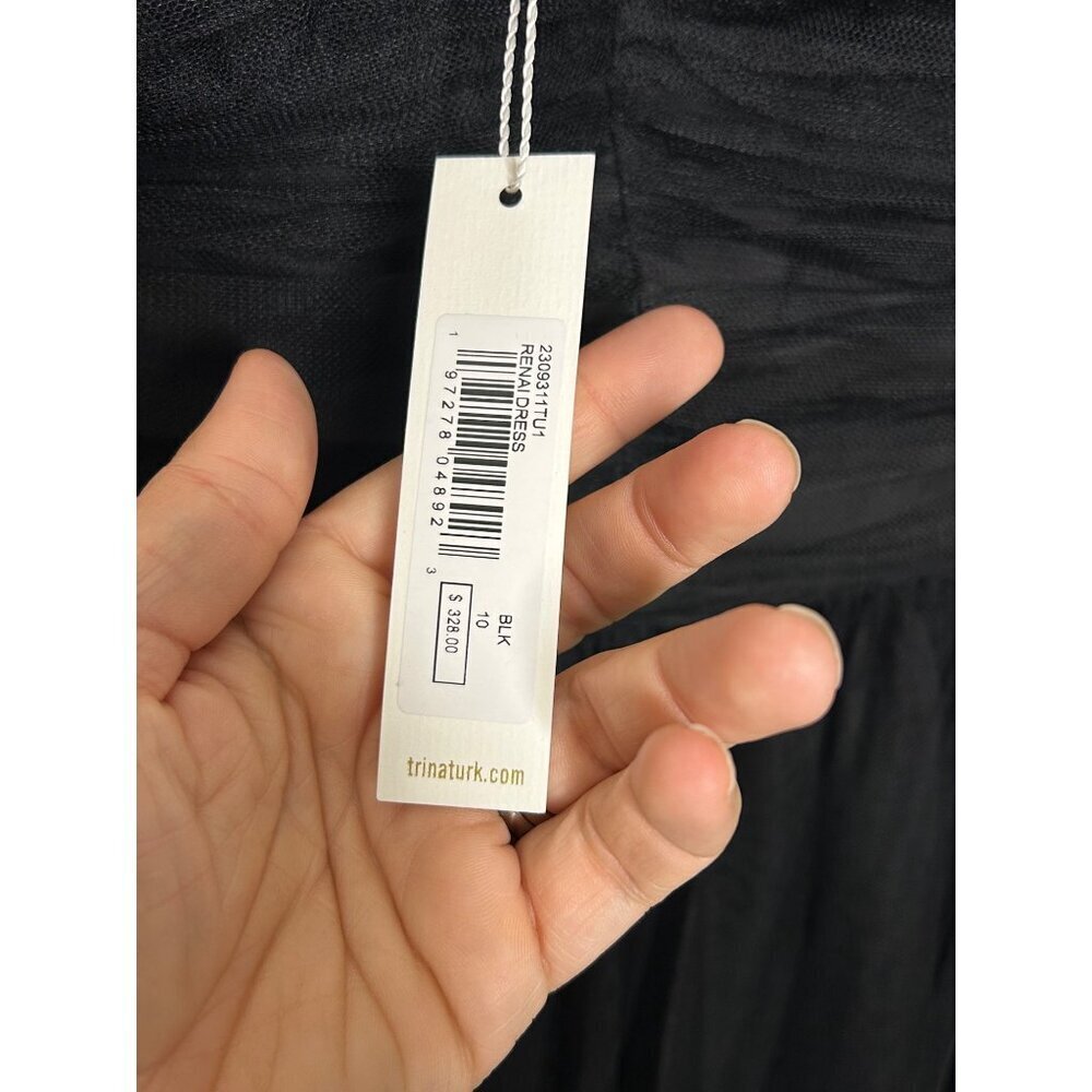 Trina Turk Renai off the shoulder black tulle fit and flare mini dress womens 10 - Picture 4 of 11